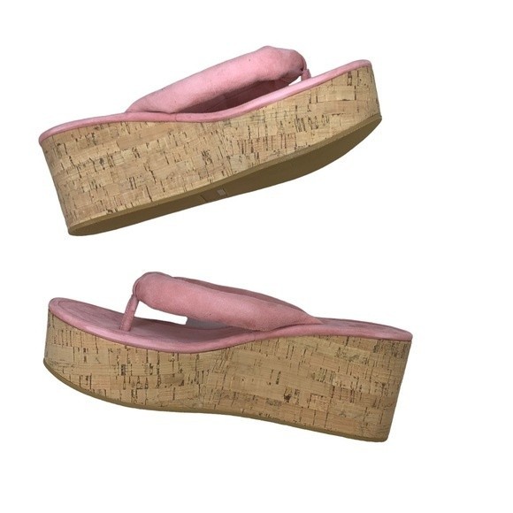 NEW Veronica Beard Gabby Dragonfruit Pink Wedge Thong Sandals 10 Suede - Picture 5 of 11